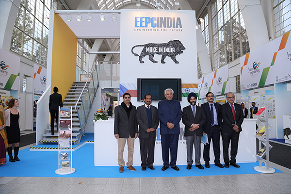 MOS and JS at EEPC India booth at MSV - Mr C.R. Chaudhary, Hon`ble Minister of State, Ministry of Commerce and Industry, Government of India and Mr B S Bhalla, Joint Secretary, Department of Commerce, Ministry of Commerce and Industry, Government of India at EEPC India booth and Mr Adhip Mitra, Director ( Budget & Finance), EEPC India is also seen